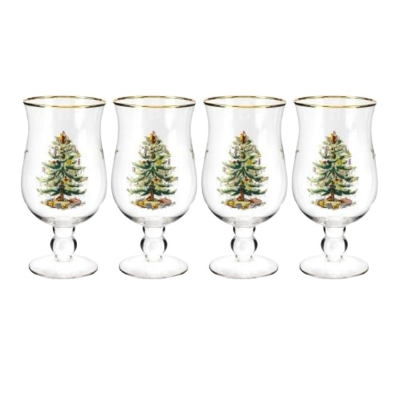 SPODE Christmas Tree Tulip Glasses Set of 4 New in Box - Picture 3 of 7